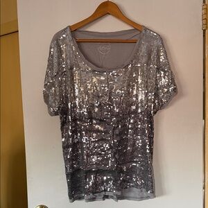 INC International Concepts Silver Sequin Blouse